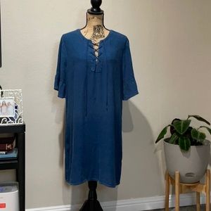 Ruffle sleeve faux denim Dress